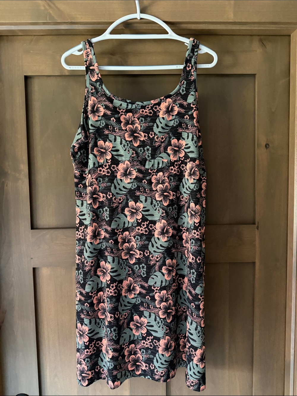 Floral Tank Midi Dress in Black with Pink and Green Print